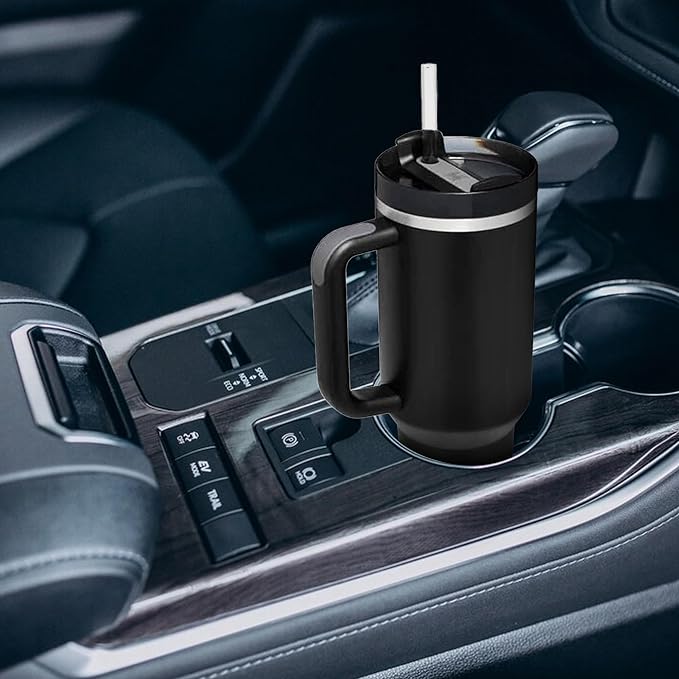 40oz Tumbler with Handle - Leak-Proof, Vacuum-Insulated Coffee Mug - Keeps Cold 48H & Hot 24H - Includes Lid, Straw, Carrier Bag and Straw Covers. Fits in Car Cup Holder - Compatible with Stanley