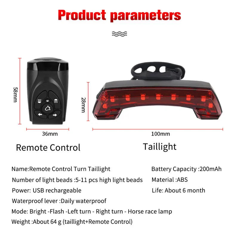 WEST BIKING Bike Tail Light Turn Signal Warning Cycling Rear Lights Smart Wireless Remote Control Horn Light MTB Bicycle Light