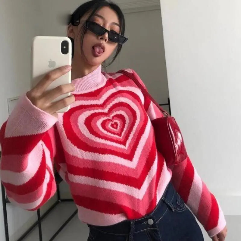 Heart Striped Turtleneck Pullovers - MyGadgets411