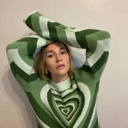 Heart Striped Turtleneck Pullovers Jr