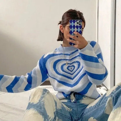 Heart Striped Turtleneck Pullovers Jr