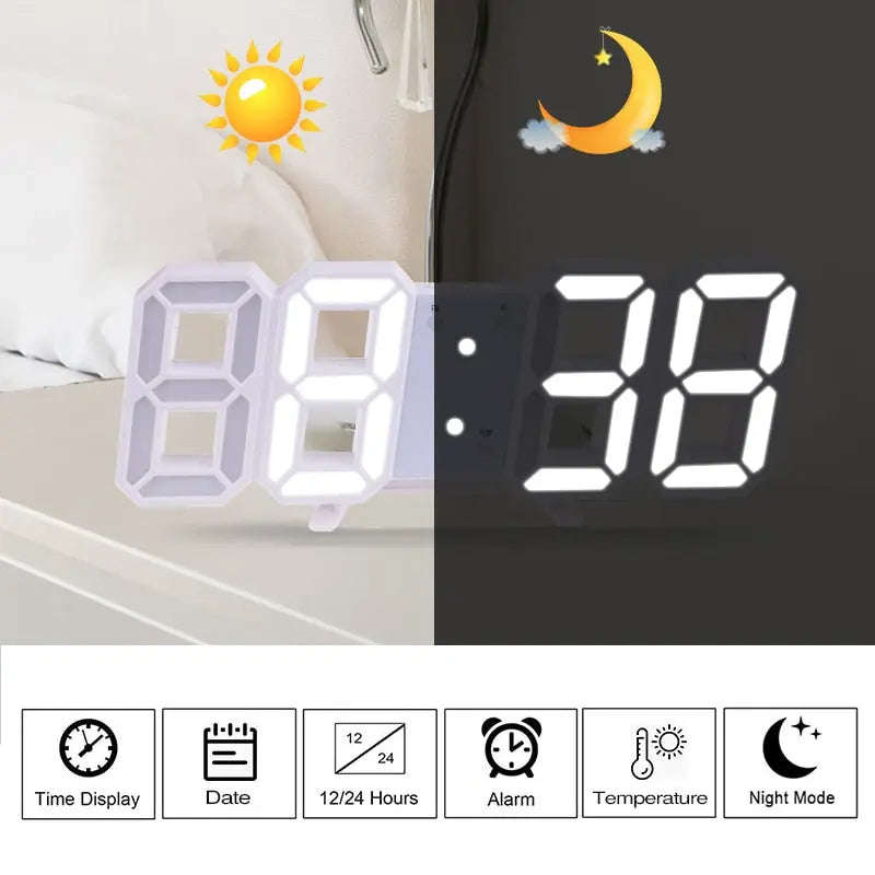 Home Living Room Decoration 3D Large LED Digital Wall Clock Date Time Electronic Display Table Alarm Clock Wall Home Decor - MyGadgets411