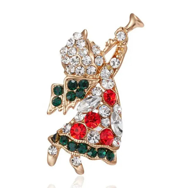 Rhinestone Crystal Christmas Enamel Brooch Pin