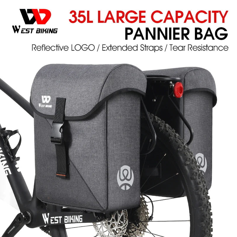 WEST BIKING 35L Large Capacity Bike Panniers Bicycle Rear Double Sides Bag Cycling Luggage Carrier MTB Cruisers Bike Cargo Bag