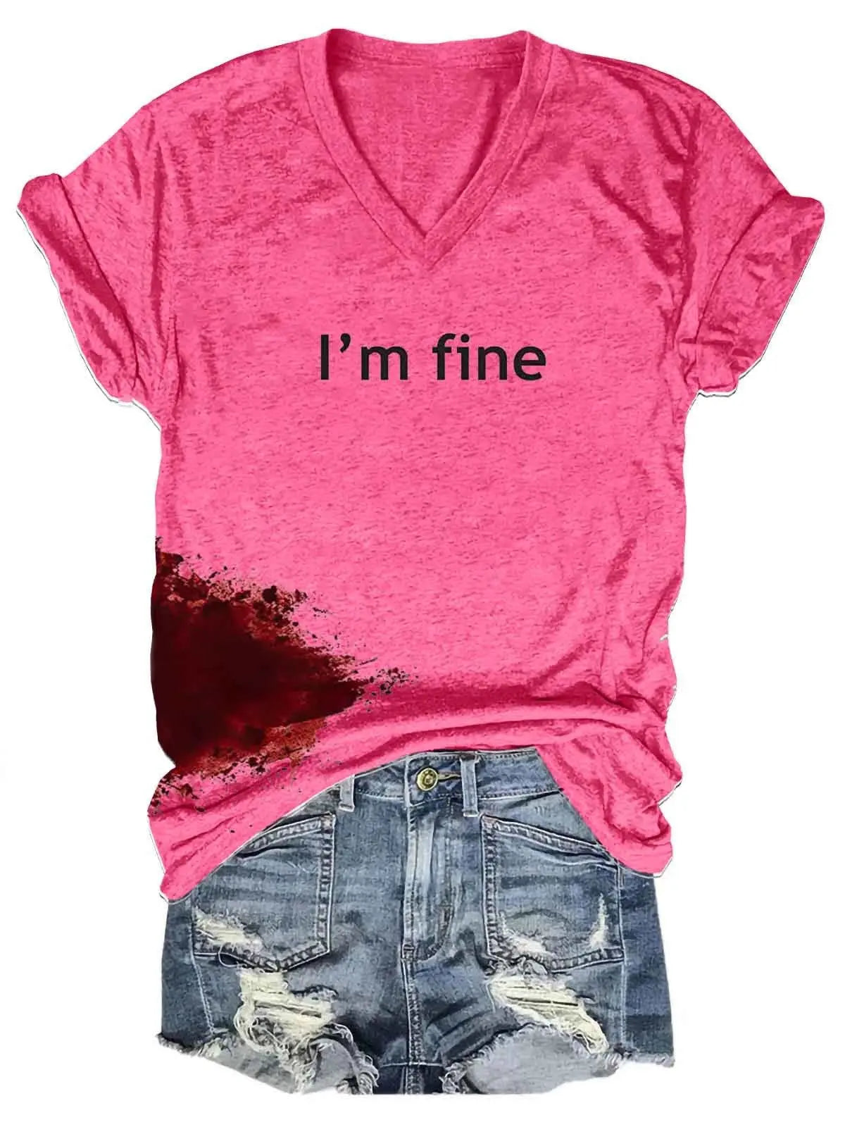 Women Halloween Bloodstained I'm Fine Shirt