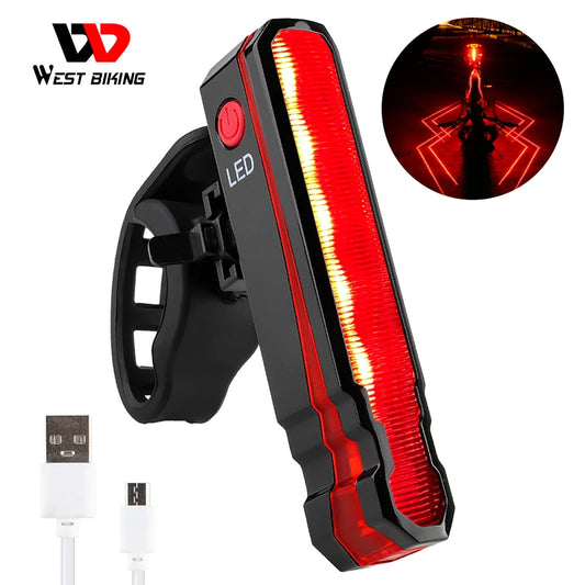 WEST BIKING Laser Line Bike Rear Light USB Rechargeable Waterproof MTB Road Bicycle Safety Warning Lamp Seatpost LED Flashlight