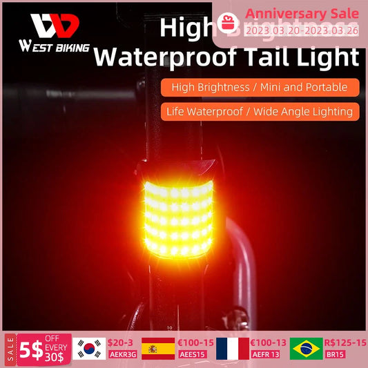 WEST BIKING High-Brightness Taillights 180° Wide-Angle Bicycle Front And Rear Lights USB Rechargeable MTB Bike LED Floodlight