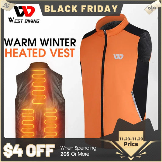 WEST BIKING Winter Heated Vest Men Women Sportswear USB Heated Jacket Motorcycle Cycling Thermal Hunting Camping Clothing M-2XL