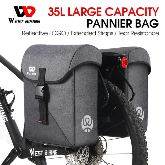 WEST BIKING 35L Large Capacity Bike Panniers Bicycle Rear Double Sides Bag Cycling Luggage Carrier MTB Cruisers Bike Cargo Bag