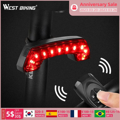 WEST BIKING Bike Tail Light Turn Signal Warning Cycling Rear Lights Smart Wireless Remote Control Horn Light MTB Bicycle Light